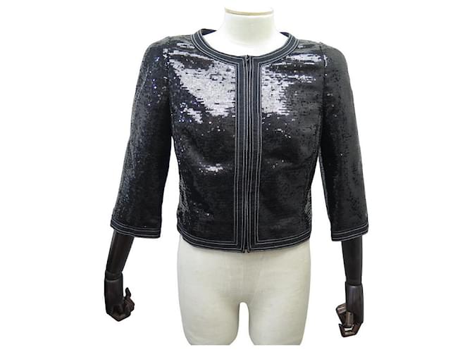 VESTE CHANEL COURTE ZIPPEE A SEQUINS P45044V26650 M 40 NOIR COURT JACKET  ref.1129791