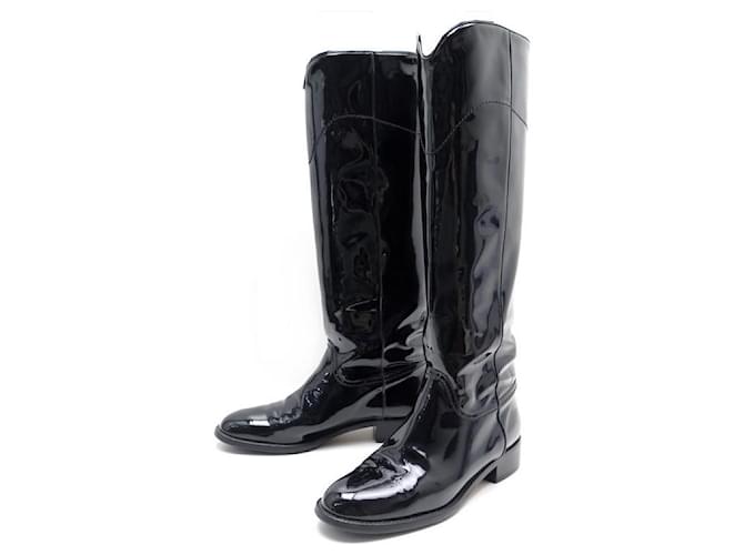 CHANEL CAVALIERE G SHOES26069 CC LOGO BOOTS 40.5 PATENT LEATHER BOOTS Black  ref.1129814