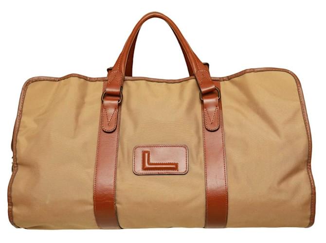 Lancel Beige Canvas Tan Leather Top Handles Weekend bag Large Hand Travel Luggage Brown Cotton  ref.1129959