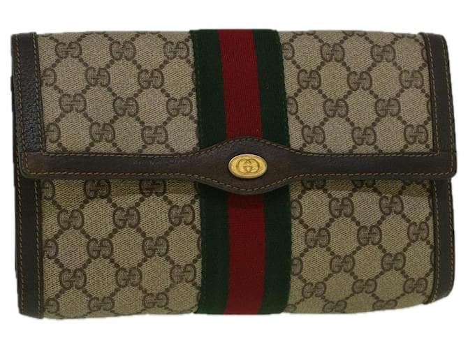 GUCCI GG Canvas Web Sherry Line Clutch Bag PVC Leather Beige Green Auth 58678 Red  ref.1130112