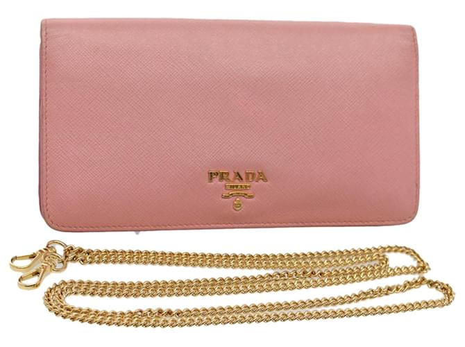 Saffiano PRADA Chain Wallet Safiano-Leder Pink Auth Ar10641b  ref.1130137