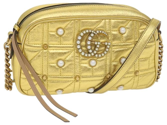 GUCCI GG Marmont Quilted Shoulder Bag Leather Gold Tone 447632 Auth ar10683  ref.1130202