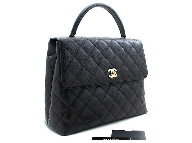 CHANEL Caviar Handbag Top Handle Bag Kelly Black Flap Leather Gold  ref.1130212