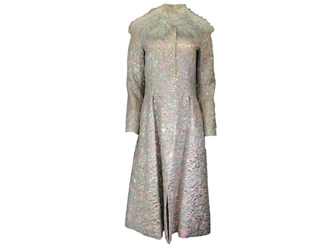 Autre Marque Pelush Pink / Silver Metallic Fur Collar Floral Brocade Coat Multiple colors Synthetic  ref.1130506