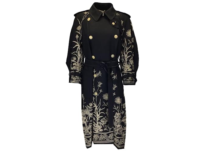 HIGH Black Embroidered lined Breasted Wool Trench Coat  ref.1130509