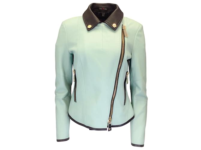 Autre Marque Antonio Croce Mint Green / Black Moto Zip Lambskin Leather Jacket  ref.1130514
