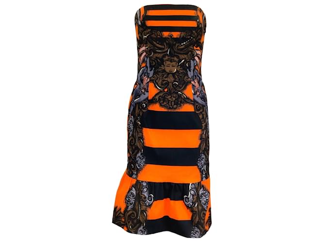 Autre Marque Prada Orange Multi Printed Strapless Cotton Dress  ref.1130543