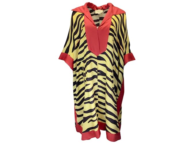 Autre Marque Gucci Mehrfarbig 2019 Seiden-Kaftan-Kleid mit Zebra-Print Mehrfarben  ref.1130544