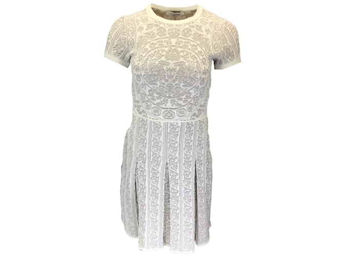 Autre Marque Valentino White / Beige Short Sleeved Cotton Knit Dress  ref.1130547
