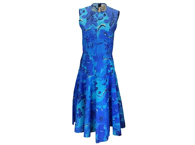 Autre Marque Marni Azul Azul 2022 Vestido de popeline de algodão estampado floral  ref.1130603
