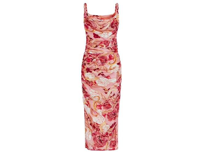 Autre Marque Leo Lin Pink Multi Rachel Adorn Print Cowl Neck Slip Dress in Passion Multiple colors Silk  ref.1130607