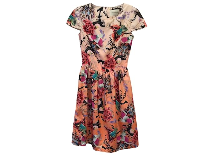 Autre Marque Mary Katrantzou Peach Multi Julie Printed Short Sleeved Dress Multiple colors Polyester  ref.1130622