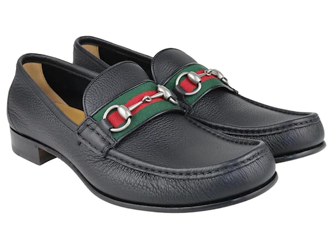 Gucci Black Horsebit Web Loafers Leather  ref.1130630