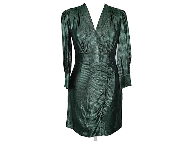 Maje Vestido midi manga comprida verde com decote em V Sintético  ref.1130635