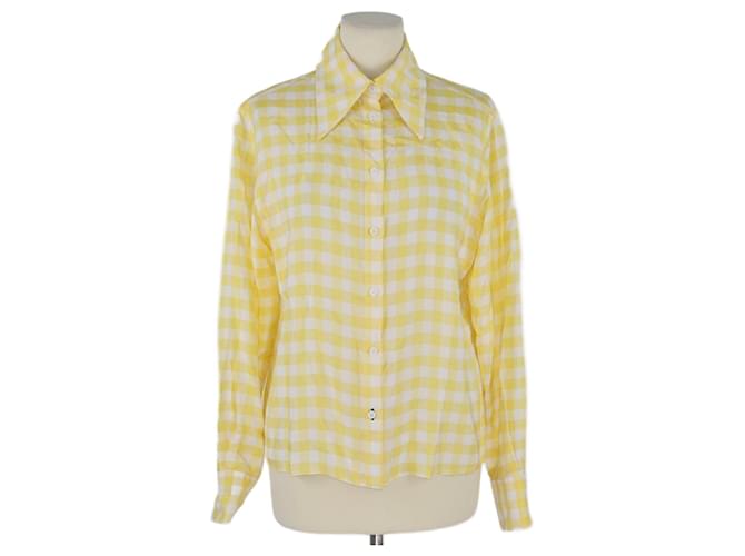 Joseph Yellow/White Checkered Charlie Longsleeve Shirt Viscose  ref.1130642