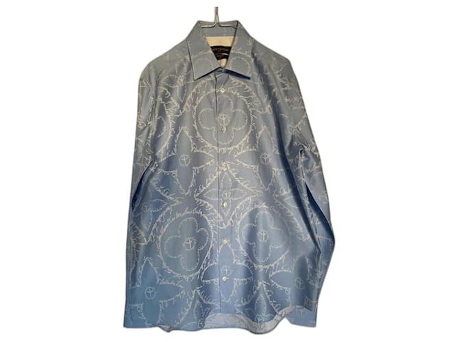 Louis Vuitton Camisas Azul Algodão  ref.1130754
