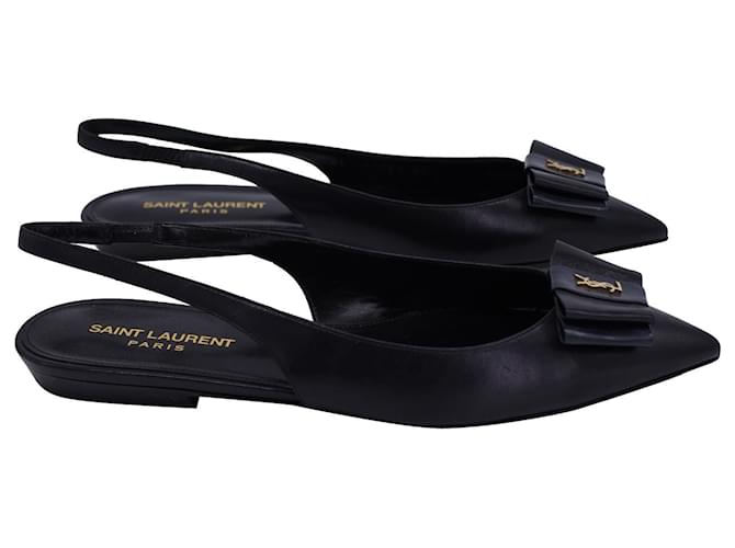 Saint Laurent Anais Bow Slingback Flats in Black Leather  ref.1130773