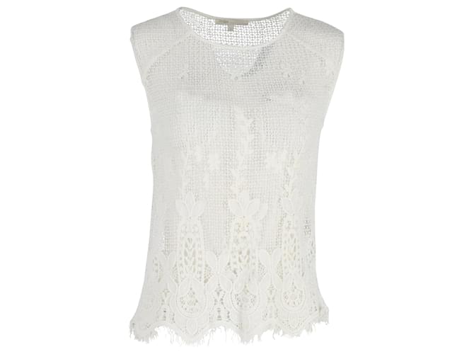 Maje Open-Knit Floral Sleeveless Top in White Cotton  ref.1130777