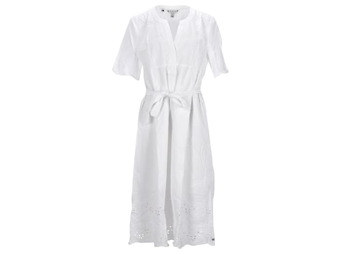 Tommy Hilfiger Damen-Wickelkleid aus Baumwolle mit Spitzendetail aus weißer Baumwolle  ref.1130783