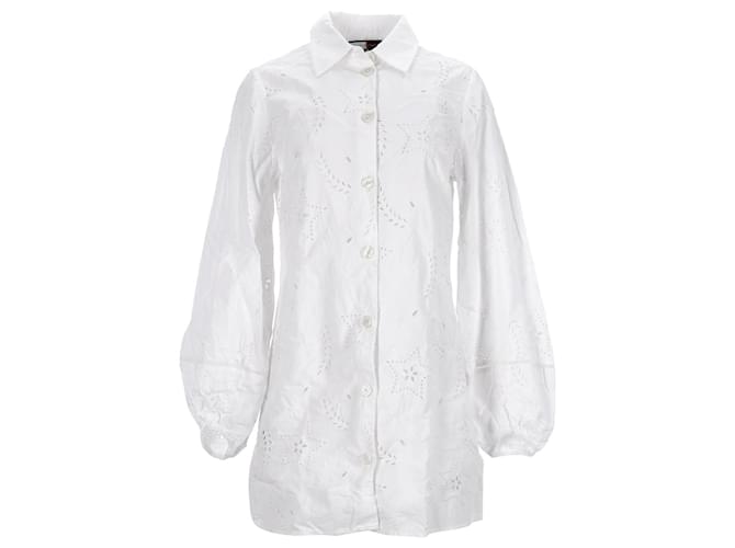 Tommy Hilfiger Damen-Hemdkleid mit Broderie Anglaise aus reiner Baumwolle in weißer Baumwolle  ref.1130784