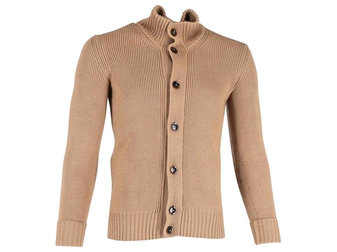 Tom Ford Ribbed Cardigan in Brown Wool and Silk  ref.1130788