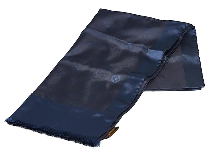 Bufanda de seda con monograma azul Louis Vuitton Azul marino Paño  ref.1130899