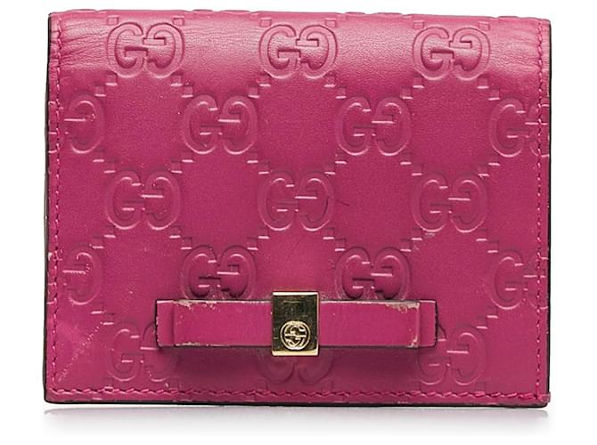 Portafoglio bi-fold Gucci Guccissima Bow rosa Pelle Vitello simile a un vitello  ref.1130911
