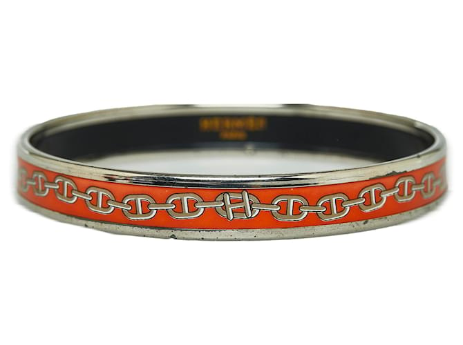 Hermès Hermes Red Chaine Dancre Schmaler Emaille-Armreif Silber Rot Metall  ref.1130937