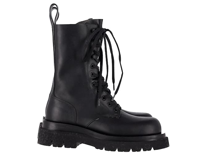 Bottega Veneta Lug Lace-Up Boots in Black Leather  ref.1131202
