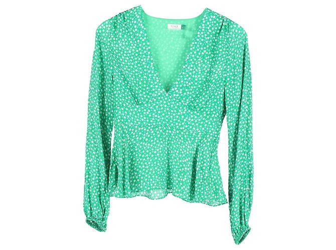 Autre Marque Top Rixo Kikki Retro Micro Floral em Viscose Verde