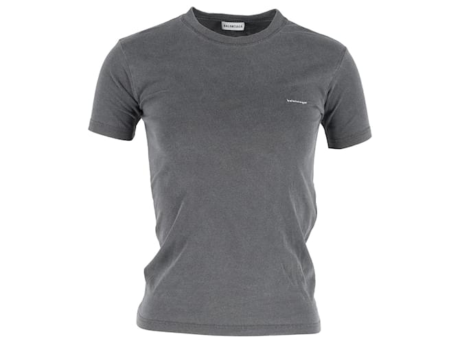 Balenciaga Logo-T-Shirt mit Rundhalsausschnitt aus grauer Baumwolle  ref.1131209