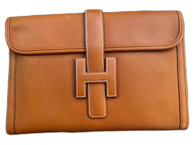Hermès HERMES JIGE POUCH Camel Leather  ref.1131402