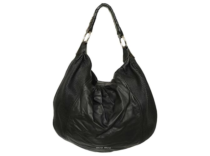 Miu Miu Bolsa grande em pele de cordeiro preta sacola de compras grande com alça única Preto Couro  ref.1131601