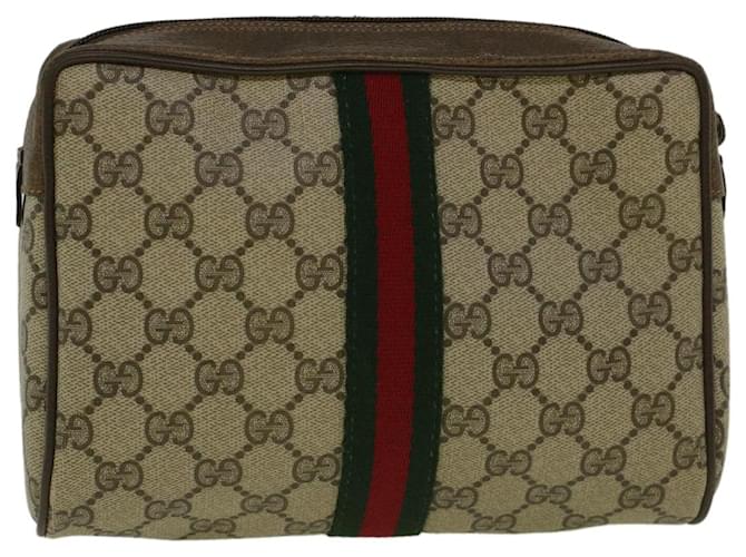 GUCCI GG Canvas Web Sherry Line Clutch Bag PVC Leather Beige Green Auth 59128 Red  ref.1131699