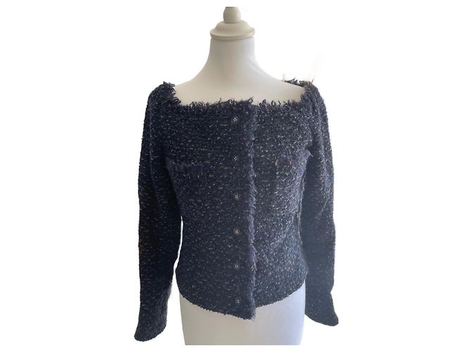 Veste Chanel en laine bleu marine gris et marron Gris anthracite Marron foncé