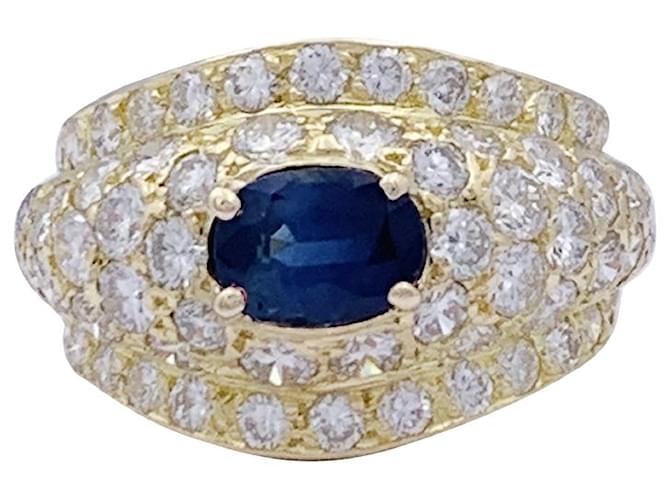 inconnue Yellow gold ring, diamonds and sapphire.  ref.1131982