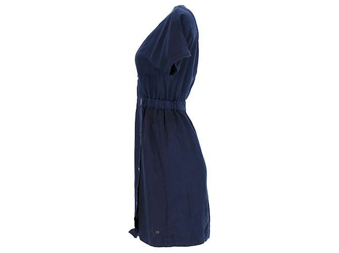 Tommy Hilfiger Vestido cruzado con botones en mezcla de lino para mujer en lino azul  ref.1132051