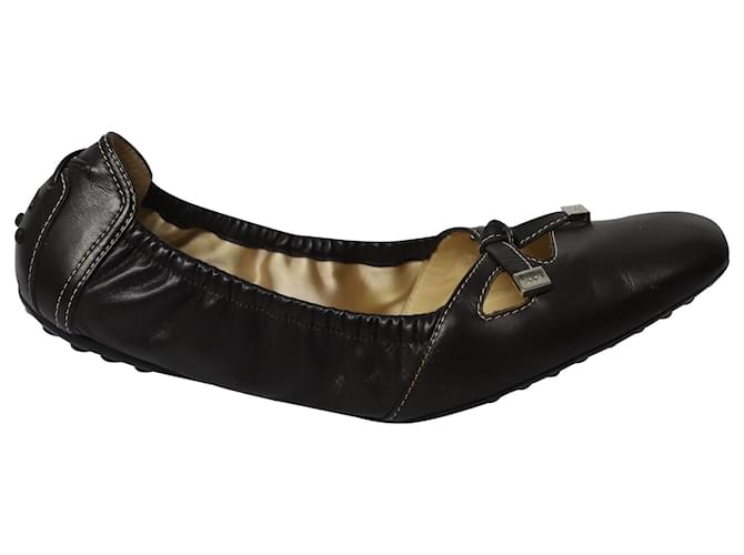 Tod's Bow Scrunch Ballet Flats in Black Leather  ref.1132058