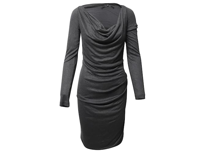 Gucci Anthracite Cowl Neck Midi Dress in Grey Cashmere Wool  ref.1132060
