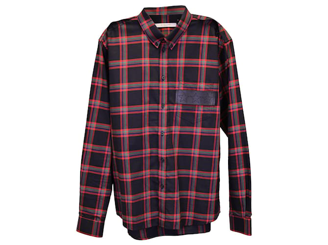 Camisa con detalle de bolsillo de Givenchy en algodón escocés negro y rojo  ref.1132067