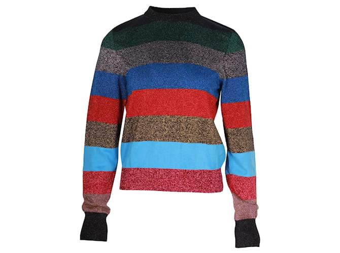 Victoria Beckham Lurex Stripe Crewneck Sweater in Multicolor Cotton Multiple colors  ref.1132070