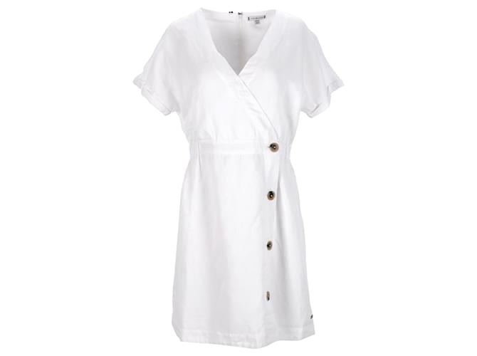 Tommy Hilfiger Womens Linen Blend Button Wrap Dress in White Linen  ref.1132080