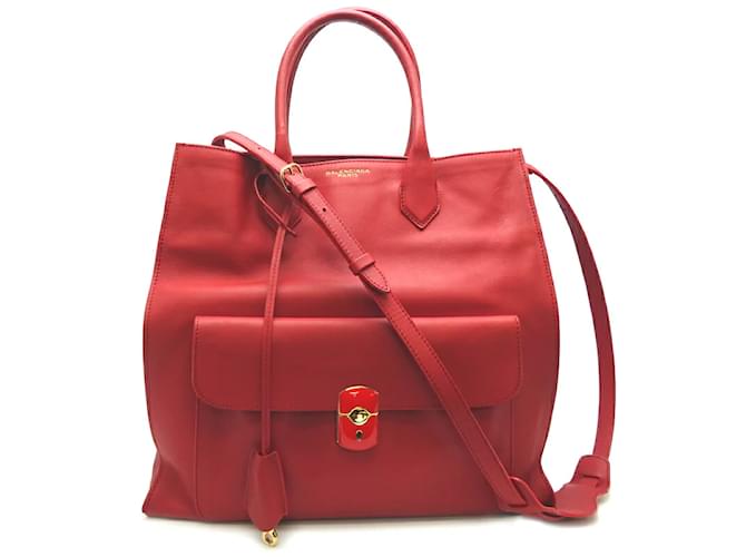 Balenciaga Leather Padlock All Afternoon Tote 293861 Red  ref.1132141