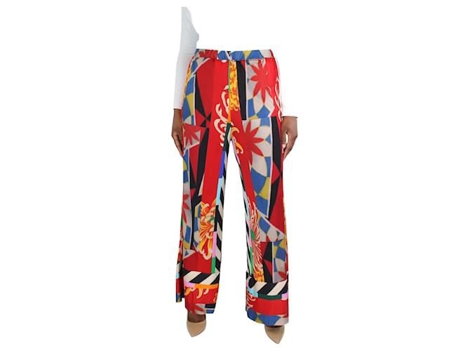 Autre Marque Pantalon imprimé patchwork de soie rouge - taille L Multicolore  ref.1132206