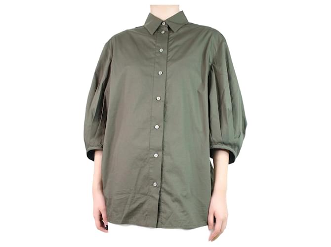 Autre Marque Green puff-sleeved shirt - size UK 10 Cotton  ref.1132211