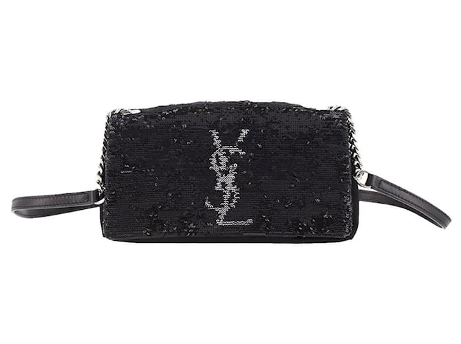 Saint Laurent Sac à bandoulière noir à sequins West Hollywood Tissu Satin  ref.1132240