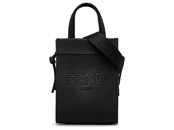 Bolsa de couro com logotipo preto Fendi Shopper Bezerro-como bezerro  ref.1132242
