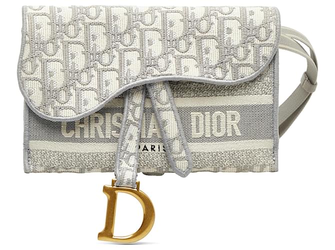 Pochette ceinture fine Saddle Oblique grise Dior Toile Tissu  ref.1132250