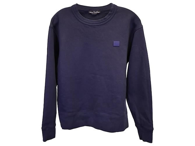 Acne Studios Face-Patch Sweater in Navy Blue Cotton  ref.1132302