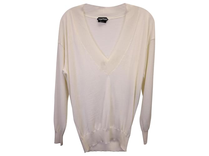 REJECTED Tom Ford Fine V-neck Sweater in Beige Cashmere Wool  ref.1132312